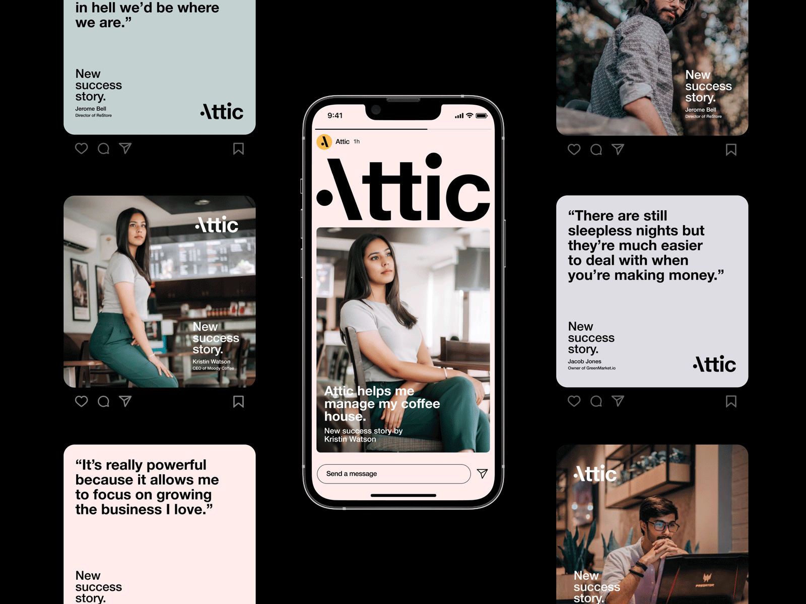 Attic - Social Media app application branding design interface layout logo post story ui unikorns ux