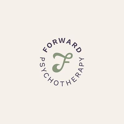 Forward Psychotherapy Seal cream graphic design green hand lettering psychology psychotherapy seal therapy type typography