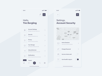 Daily UI #007 | Settings & Account Security 2019 2020 adobe app avicii challenge clean daily ios minimalism mobile modern neomorphism profile security settings skeuomorphism trending ui ux