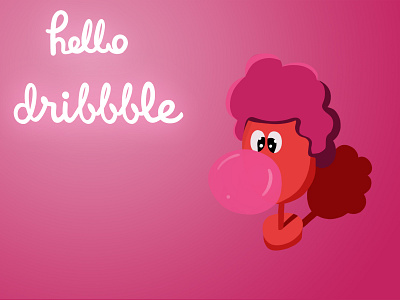 Hello Dribbble! cartoon chewing gum debuts design drawing dribbble hello hellodribbble illustration mascot orange photoshop pink typography