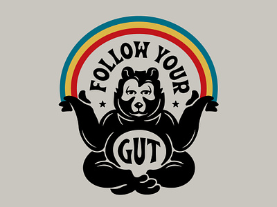 Follow Your Gut bear design doodle drawing gut illustration logo quote rainbow typography vector