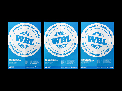 Winter Bouldering League climbing competition posters badge bouldering brand brand identity championship climbing centre climbing competition event logo mountains poster poster set rock climbing sports event typography white and blue winter