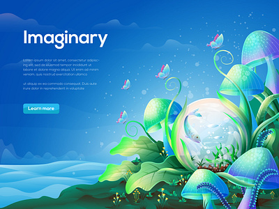 Imaginary 3d art aquarium blue bluesky bright color butterfly creative design dribble dribble shot dribbleartist fish illustration illustrator nature illustration original seabeach tree vector