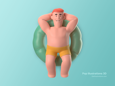 Pop illustrations 3D 3d blender chill download dude flat happy holiday illustration illustrations man pop relax swimming ui vacation water