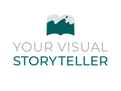 Your Visual Storyteller full color logo adobe illustrator book book logo branding creative design freelance freelancer freelancer logo graphic design gray illustration logo logo design montserrat silver teal typography visual storytelling