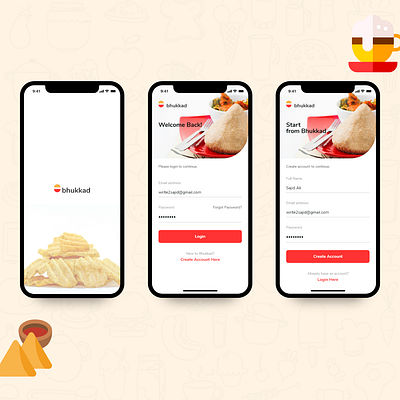 Sign In and Sign Up Screen Design for Bhukkad adobe xd create account design food app food app design illustration inspiration ios app login page onboarding illustration online food order sign in sign up signup ui design uiinspiration