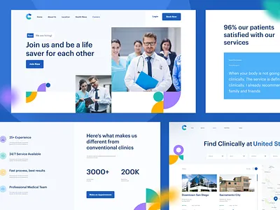 Clinically - Hero Section, Benefit & Find Clinic Page app benefits clinic design doctor find clinic health healthcare hero hospital medical minimal modern patient responsive section service ui ux website