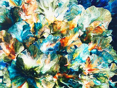 Ocean of petals blue flower abstract painting by artist Linda Pa abstract art artforsale artist beach colors blue blue and white custom art flower flowerpainting