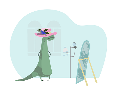 ITG dino in hat animal choice clothes composition dino dinosaur flat fun hat illustration illustrations illustrator itg itgdigital mirror shopping vector