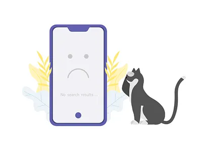 ITG - No search results 404 animal cat composition error flat flowers fun illustration illustrations illustrator itg no results phone search search results vector
