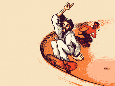 J&D bowl devil drawing illustration jesus oldschool skateboarding
