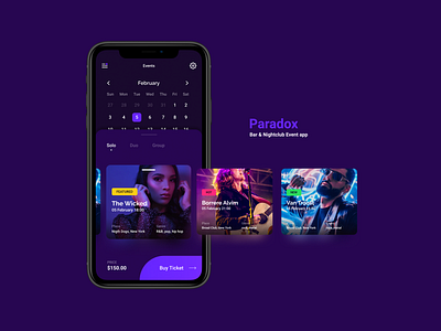 Paradox - Event App app calendar design event music nightclub ticket ui ux