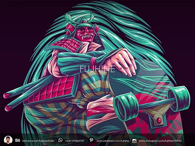 Ronin On Skateboard apparel art character clothes clothing design drawing fujhine illustration japan japanese culture popculture poster retro ronin samurai skateboard tee design tshirt ui