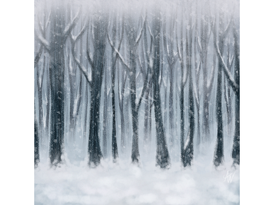 Winter Forest art calm cold digital digital painting forest illustration snow trees winter