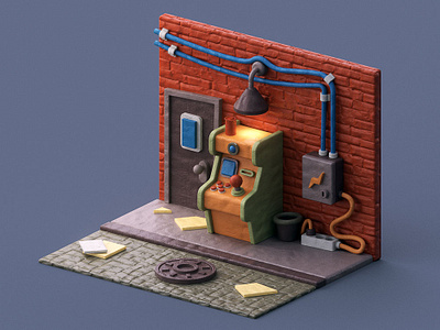 Insert credit 3d atm c4d clay coin game street