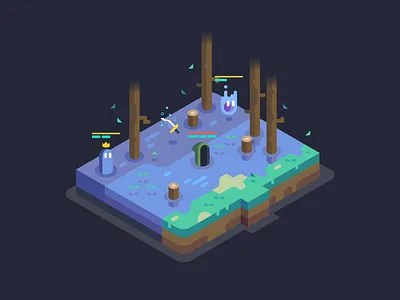 Lake Battle adventure battle design games hp illustration illustrator isometric landscape monsters nature sword vector video games