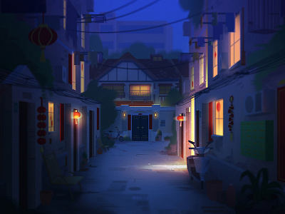 Shanghai Alley background background design concept art design environment environment design illustration light painting visual development