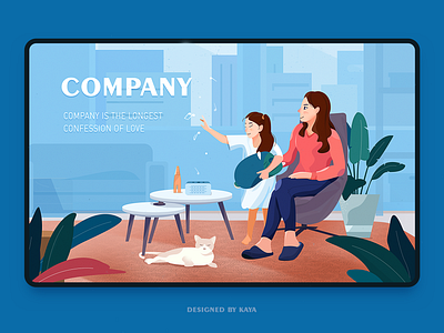 Web illustration design blue clean company family growth illustration illustrations indoor kitten love music plant ps ui ux