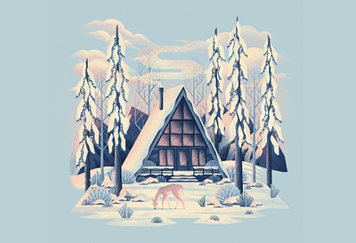 Cotton Candy Chills cabin cottage deer digitalart digitalartist forest illustration lanscape nature procreate procreateapp snow trees winter