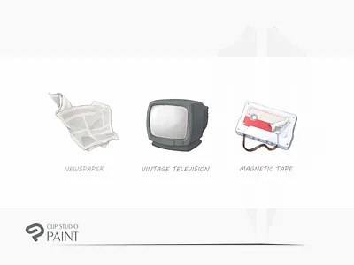 Retro style illustration icon [1] 90s andriod app cartoon csp icon illustration line magnetic tape newspaper painting retro television