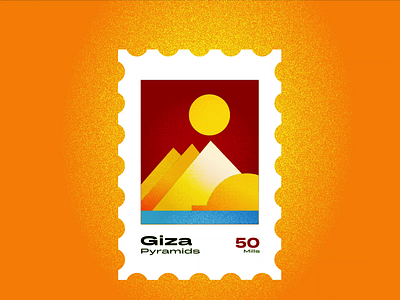 Giza Stamp illustration ancient egptians animation desert flat illustration george samuel giza illustration landmark animation logo noise pharaoh postage stamp pyramids sphinx stamp