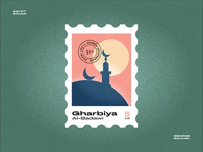 Gharbiya Stamp illustration ancient egptians flat illustration george samuel illustration islam islamic landmark animation mosque muslim noise pharaoh postage stamp stamp sun