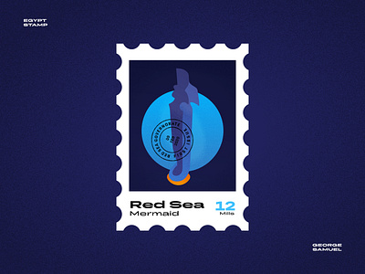 Red Sea Stamp illustration ancient egptians flat illustration george samuel hurgada illustration landmark animation mermaid minimal noise pharaoh postage stamp red sea sea sharm el sheikh stamp