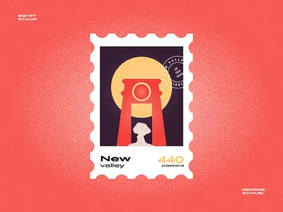 New Valley Stamp illustration ancient egptians ancient egyptian desert flat illustration george samuel illustration landmark animation noise palm pharaoh postage stamp retro rock stamp sun temple