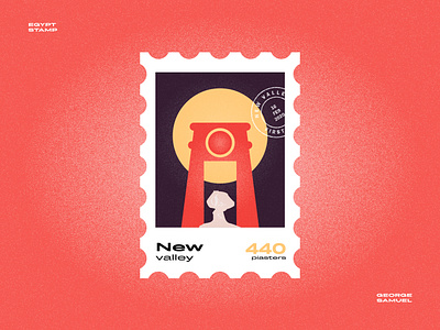 New Valley Stamp illustration ancient egptians ancient egyptian desert flat illustration george samuel illustration landmark animation noise palm pharaoh postage stamp retro rock stamp sun temple