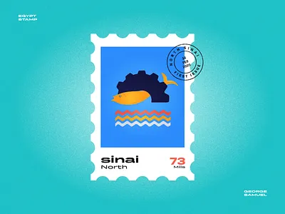 North sinai Stamp illustration ancient egptians cog fish fishing flat illustration george samuel illustration landmark animation noise pharaoh postage stamp sea stamp waves wheels