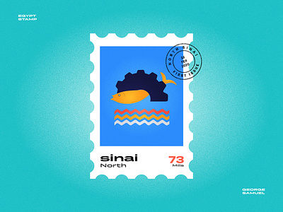 North sinai Stamp illustration ancient egptians cog fish fishing flat illustration george samuel illustration landmark animation noise pharaoh postage stamp sea stamp waves wheels