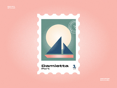 Demietta Stamp illustration ancient egptians boat flat illustration george samuel illustration landmark animation noise pharaoh postage stamp ship stamp sun