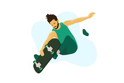 Signature Illustration-03-Skateboard action boy color design enjoy flat flying green guy illustration imhassanali jump minimal modern play procreate skateboard sports ui ux