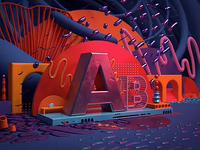 Create models in Photoshop + Scene in Adobe Dimension 3.0 3d 3d art adobe dimension blue design illustration modeling photoshop pink purple teaching