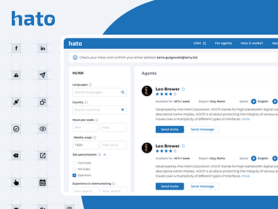 Hato Job Platform alert app brand branding card filter icons job list logo platform ui ux web