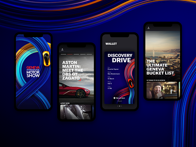 Geneva International Motor Show - Appstore Screens abstract animation app design flat illustration minimal typography ui ux vector web webdesign