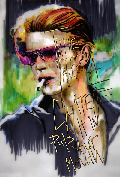 Time takes a cigarette bowie illustration pen and ink portrait