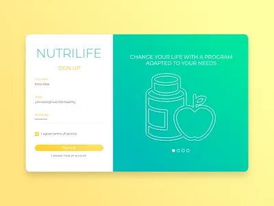 Sign Up account authentication clean design email form gradient green health healthy login login page nutrition page password register sign up signup sport yellow
