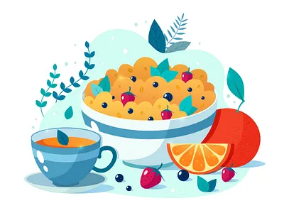 Breakfast adobe illustrator breakfast cereal design graphic healthy food healthyfood illustration oats tea vector vectorart