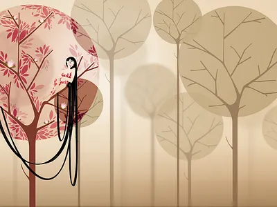 In your Heart blossom design flat floral garden girl illustration illustration art love ochre tree vector
