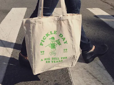 Pickle Day Merch branding branding design cooper black design graphic design illustration logo merch minimal nyc pickle street tote totebag type