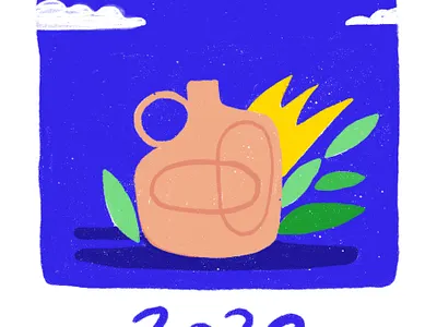 bonne annee 2020 blue ceramics illustration pantone2020 procreate