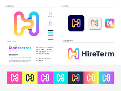 HireTerm branding app brand identity branding branding agency branding and identity branding design database finance gradient h logo ht letter letter logo logo design logo mark management modern platform team technology transaction