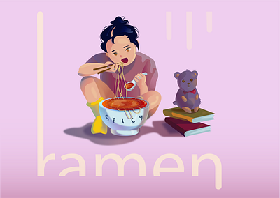 Semester 1: Ramen bear food girl illustration noodles pink