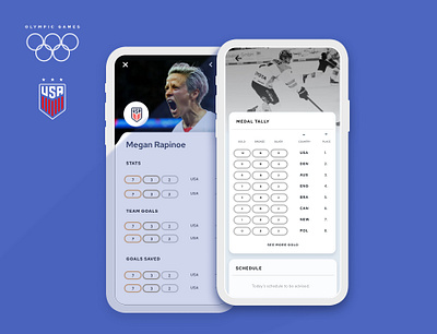 Olympics Medal Tally & USA Women's Soccer Combo app brand colour design figma illustration olympics typography ui uidesign