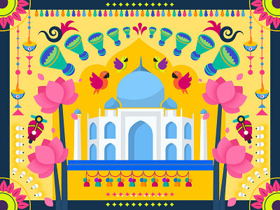 Colorful India color colorful festive parrot tajmahal wonders