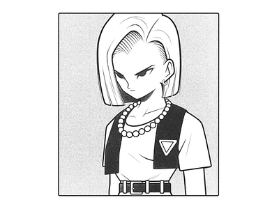 c-18 android anime black and white c 18 cartoon character design comic dragonball drawing illustration japan line manga mangaart minimal monochrome procreate simple