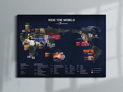 Ride The World Map earth framed location map motorbike poster print product speed world