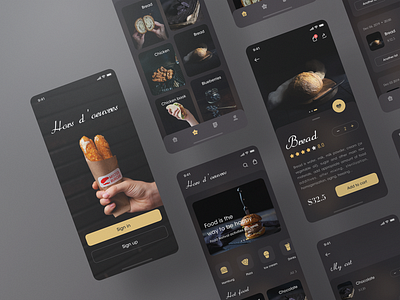 Food ordering app app dark dark app dark ui design food food and drink food app food ordering food ordering app foodie mobile mobile ui ordering ui ux