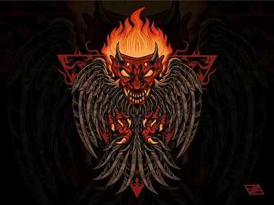Demon Bird animal apparel art artwork bird branding demon design evil fire graphic illustration logo mask merchandise ornament owl pattern tshirt vector